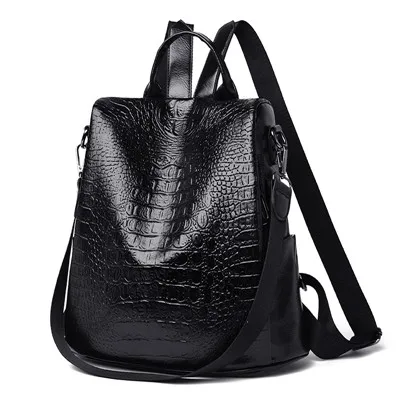 Аллигатор Mochila Высокое качество женский рюкзак из мягкой искусственной кожи для путешествий противоугонные рюкзаки школьные рюкзаки для девочек-подростков - Цвет: black