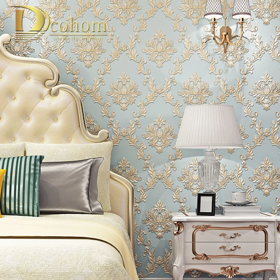 Beige White Luxury Floral Wallcoverings Embossed Flower 3D Wallpaper Non-woven Bedroom Rolls | Обустройство дома