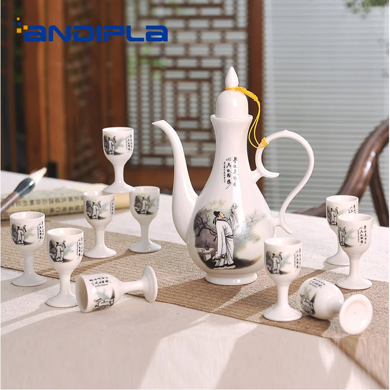 11 шт./лот Jingdezhen винтажный узор керамическая фарфоровая посуда для вина набор