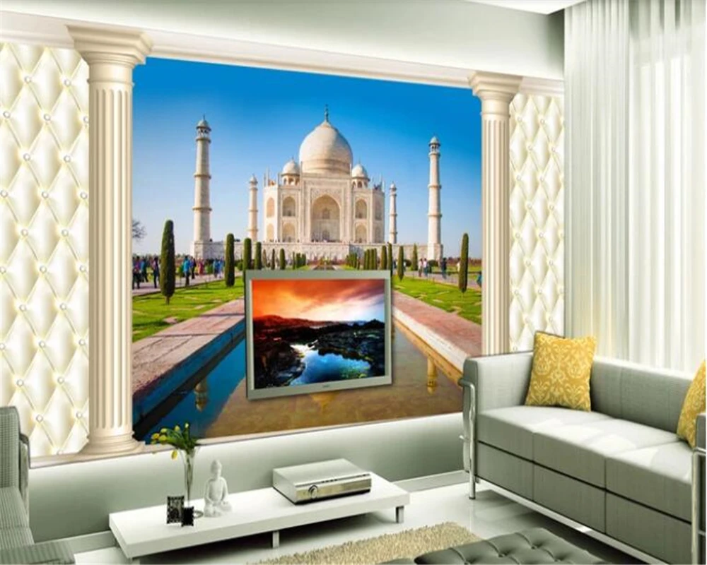 Обои для стен 3 d с изображением фантастических европейских Тадж-махала голубого