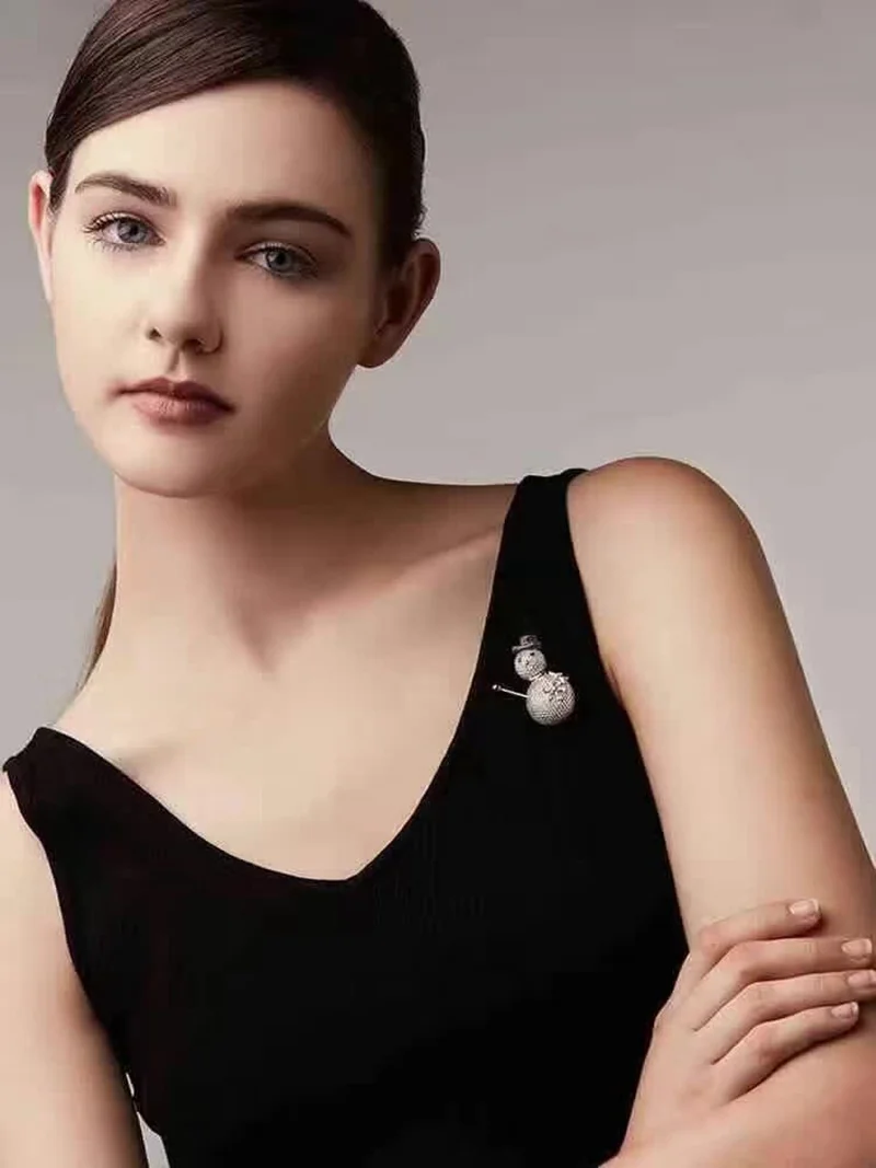 YP280 роскошная брошь в виде снеговика с кристаллами из циркония 925 пробы