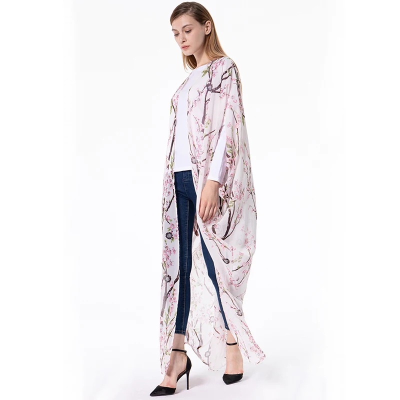 Размера плюс ropa mujer Boho abaya Дубай мусульманский корейский длинный рукав летучая мышь шифон Цветочный кимоно кардиган блузка женская одежда
