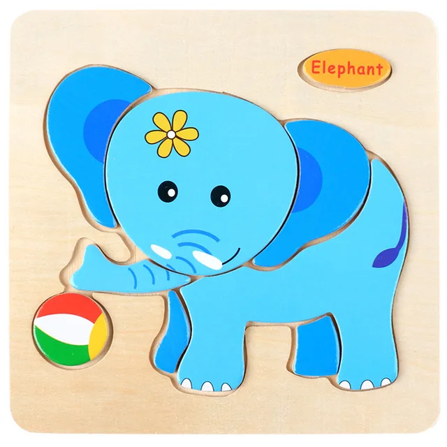 elephant 1 шт. 3D деревянные игрушки Пазлы Мультяшные животные/дорожные головоломки детские Ранние развивающие игрушки для детей детские подарки - Цвет: elephant