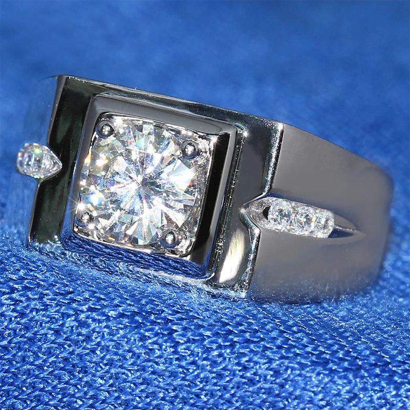 Кольца Vecalon мужские с фианитом 0.8CT AAAAA бриллиантовое серебряное обручальное