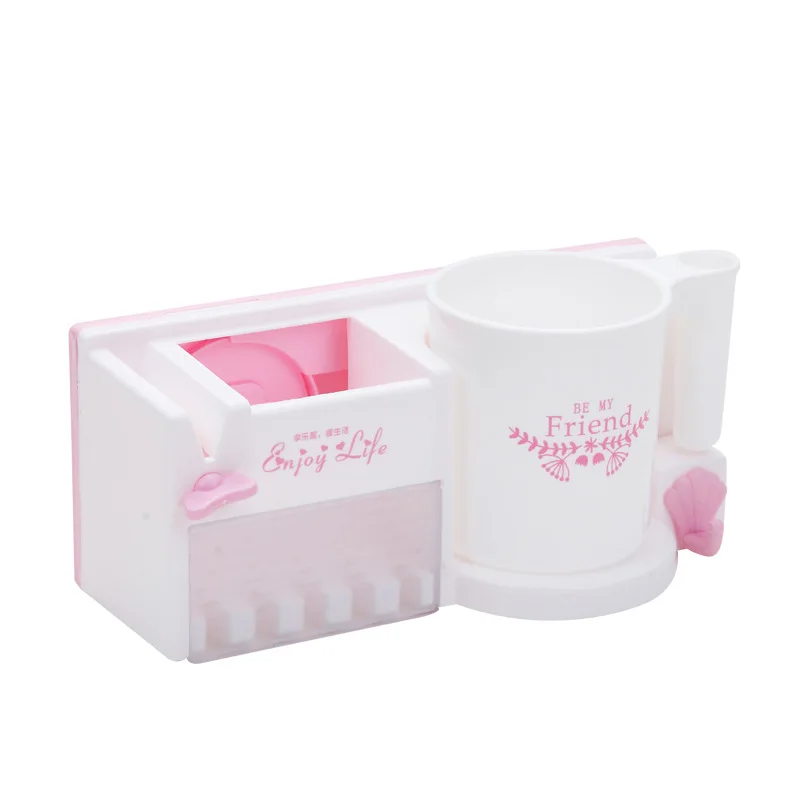 PINK ONEUP многофункциональный настенный держатель для зубных щеток, стойка для хранения выжатой зубной пасты, чашка для полоскания рта, набор аксессуаров для ванной комнаты - Цвет: PINK
