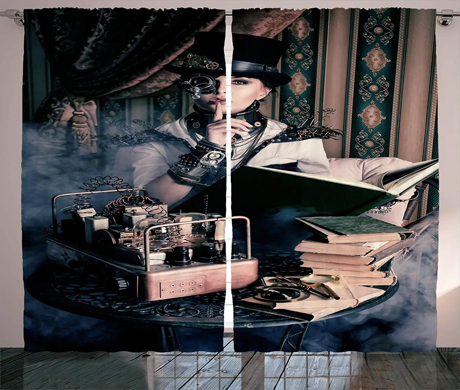Готические шторы портрет стимпанк женщина с средневековым винтажным стилем