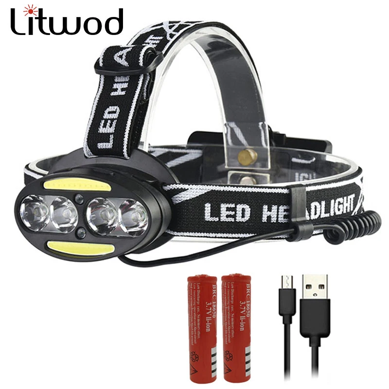 Litwod Z25 фар 30000LM фара 4 * T6 + 2 COB красный светодиодный налобный фонарь головной свет