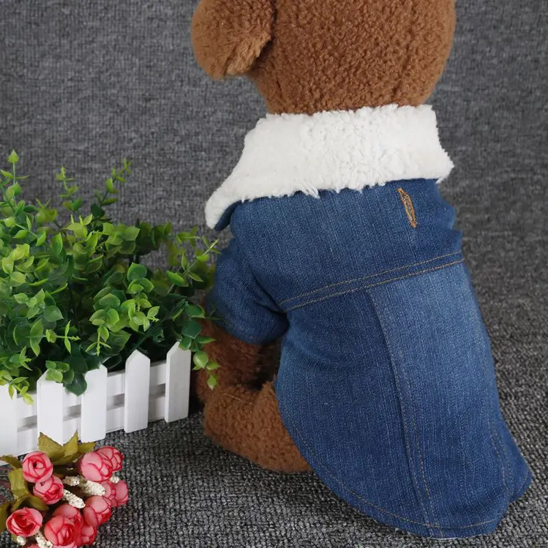 

Модная Ковбойская Одежда для собак, зимнее теплое Синее джинсовое пальто для щенков, куртка с меховым воротником для осени и зимы, зимний ко...
