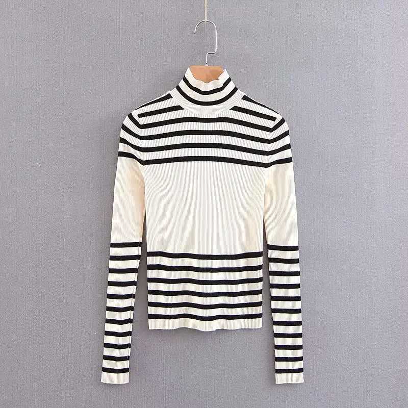 2018 women clothing long sleeve turtleneck striped sweater short Tops Female casual fashion slim pullovers knitted jumpers W2771 | Женская