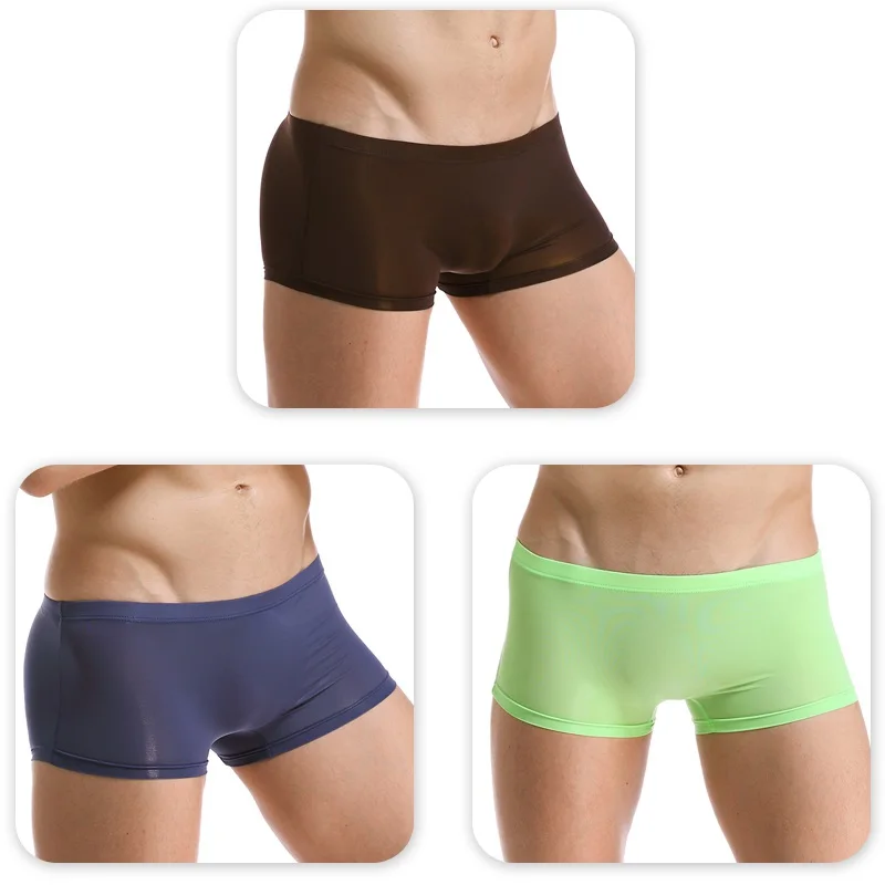Silk Boxer Underwear Нижнее белье для мужчин, фирменные Прозрачные Боксеры из эластана, шелковые, Sous Vete, для мужчин, t Homme, слипы, сексуальные, горячие, мужские с низкой посадкой, нижнее белье - Цвет: Silk Boxer Underwear