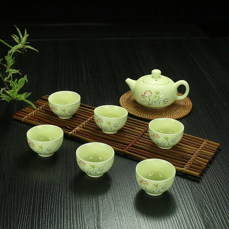 F Цзиндэчжэнь, Китай, Celadon, чайный сервиз, керамический фарфор, керамика, голубой и белый чай, чашка, чайный горшок, чайный набор кунг-фу - Цвет: F
