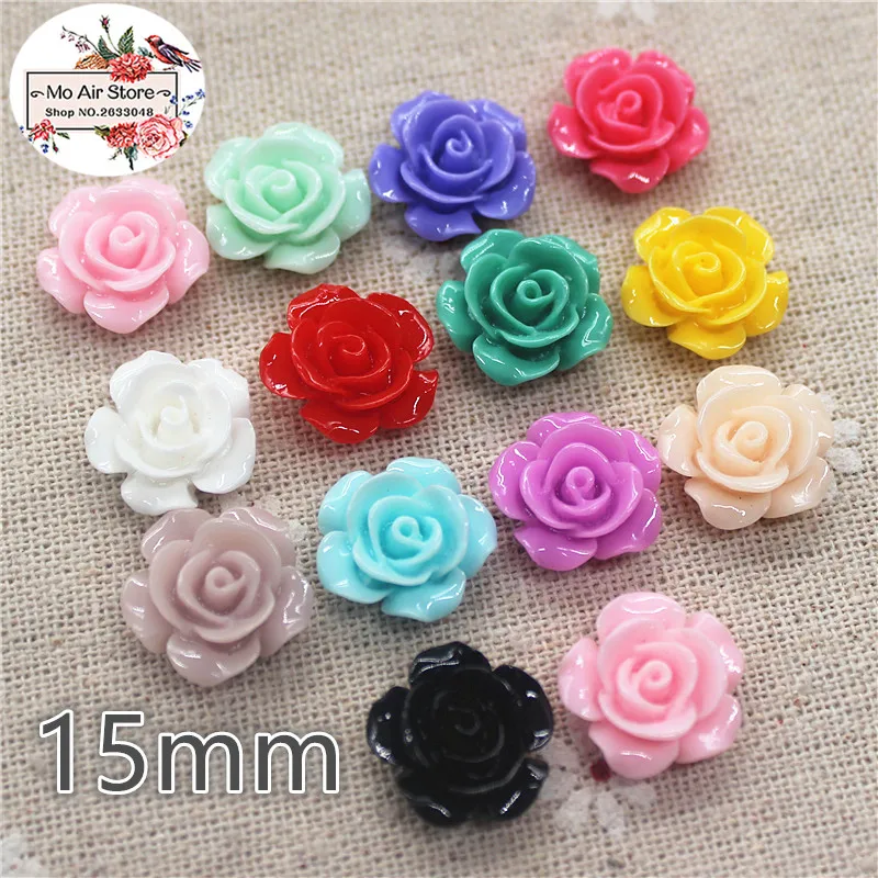 

50pcs 15mm Mixed Color flower camellia resin flatback cabochon DIY jewelry/phone decoration No Hole