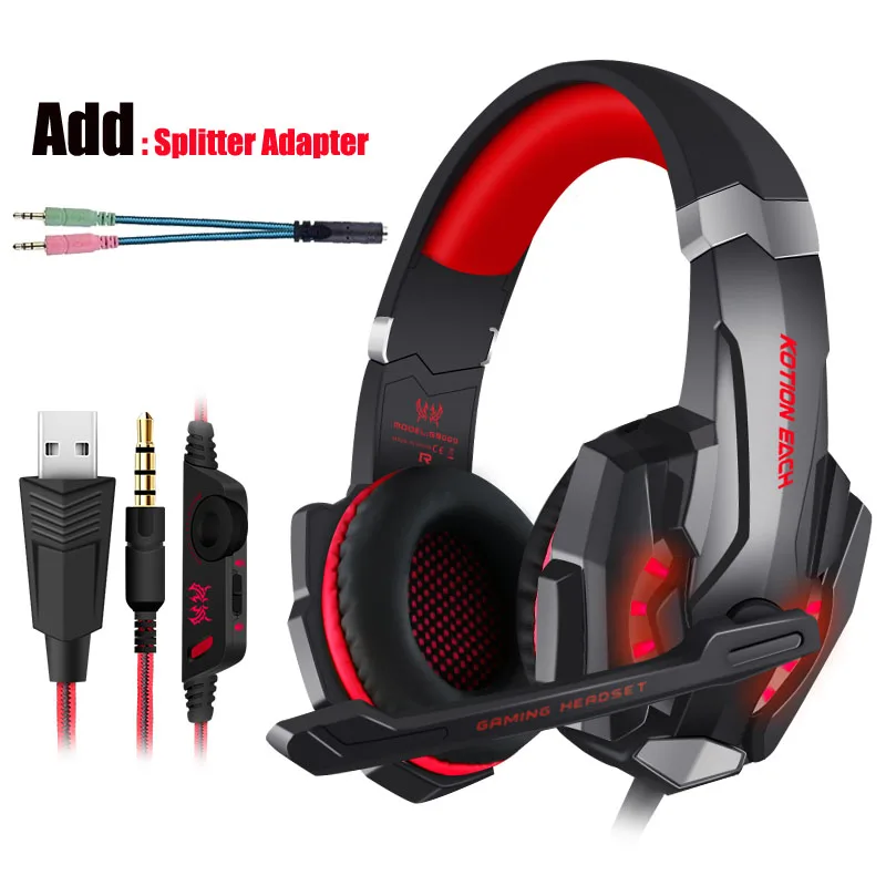 KOTION EACH G9000 игровая гарнитура PS4 наушники Игровые наушники с микрофоном микрофон для ПК ноутбука playstation 4 casque Gamer - Цвет: Red and Cable