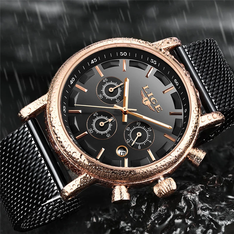 LIGE новые мужские часы Топ бренд класса люкс Бизнес повседневные кварцевые