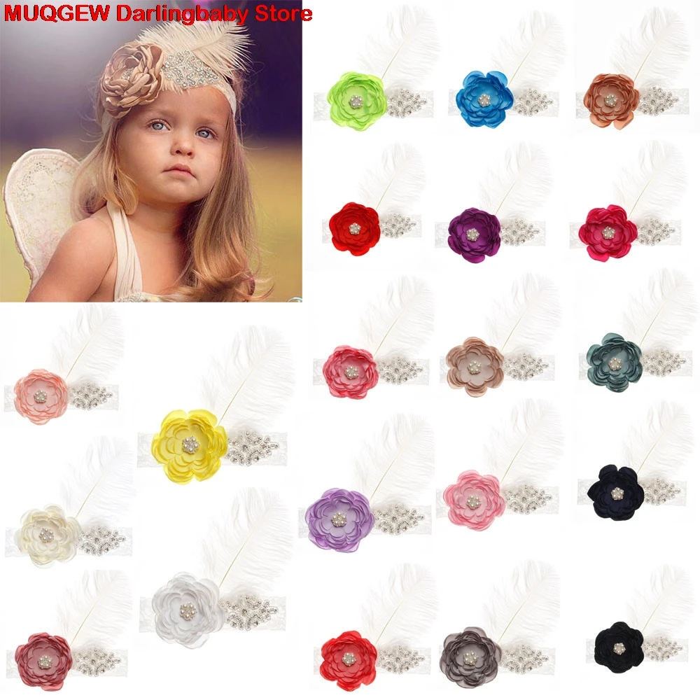 Нарядные вечерние головные уборы для новорожденных девочек с цветком и перьями