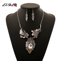 lzhlq ethnic vintage flowers bouquet choker statement necklace set women zinc alloy necklaces pendants trendy jewelry collares