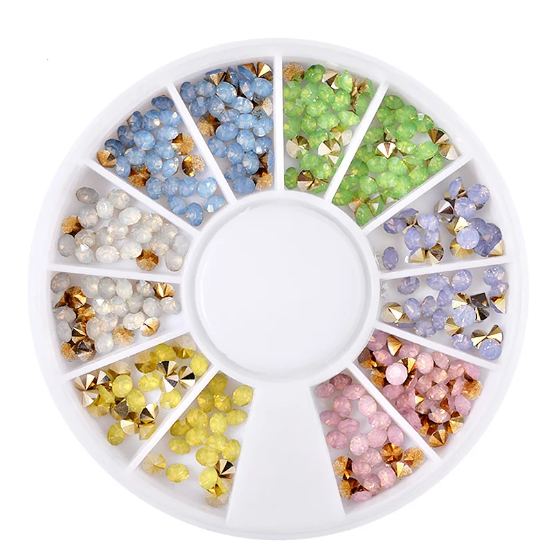 

1 Box Opal Nail Rhinestone 3D Nail Decoration Wheel 2.5mm Colorful Sharp Bottom Manicure Nail Art Jewelry Accessories