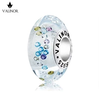 colorful zircon surround white flickering murano glass beads charms 925 sterling silver fit bracelets jewelry trendy jkll016 2