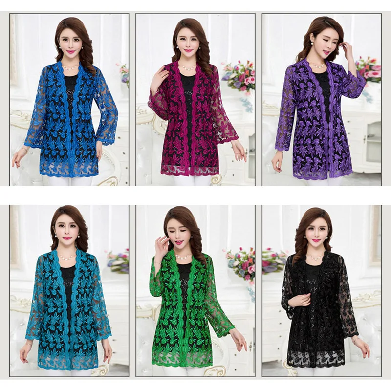 Summer Lace Cardigan Embroidery Women Casual Vintage Jackets Mujer Coat Jaqueta Feminino Casaco De La Big Plus Size 2XL~4XL W184 | Женская