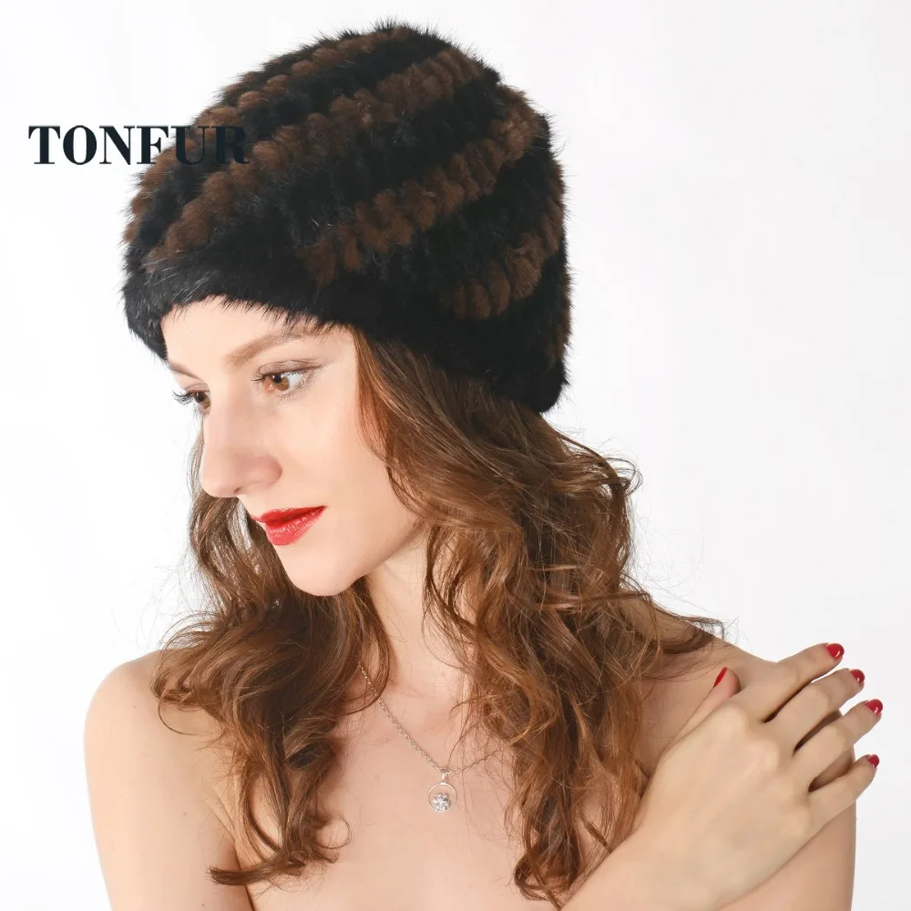 2021 Новая мода для женщин Натуральная меховая шапка из настоящего норкового меха Nature Knit Женская головная одежда Бесплатная доставка NT322.