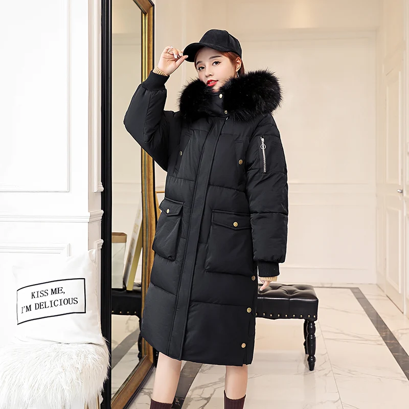 Зима 2018 Для женщин Oversize длинные Теплая куртка хлопковые парки с хлопковой
