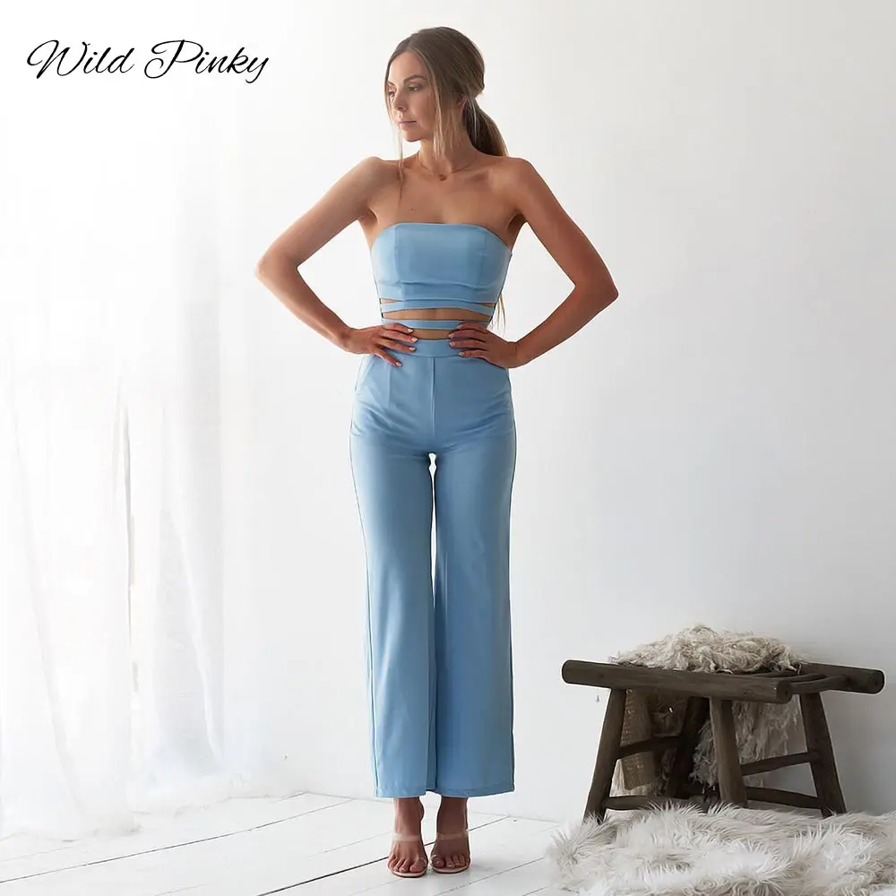 Женский комбинезон без бретелек WildPinky свободный однотонный с высокой посадкой на