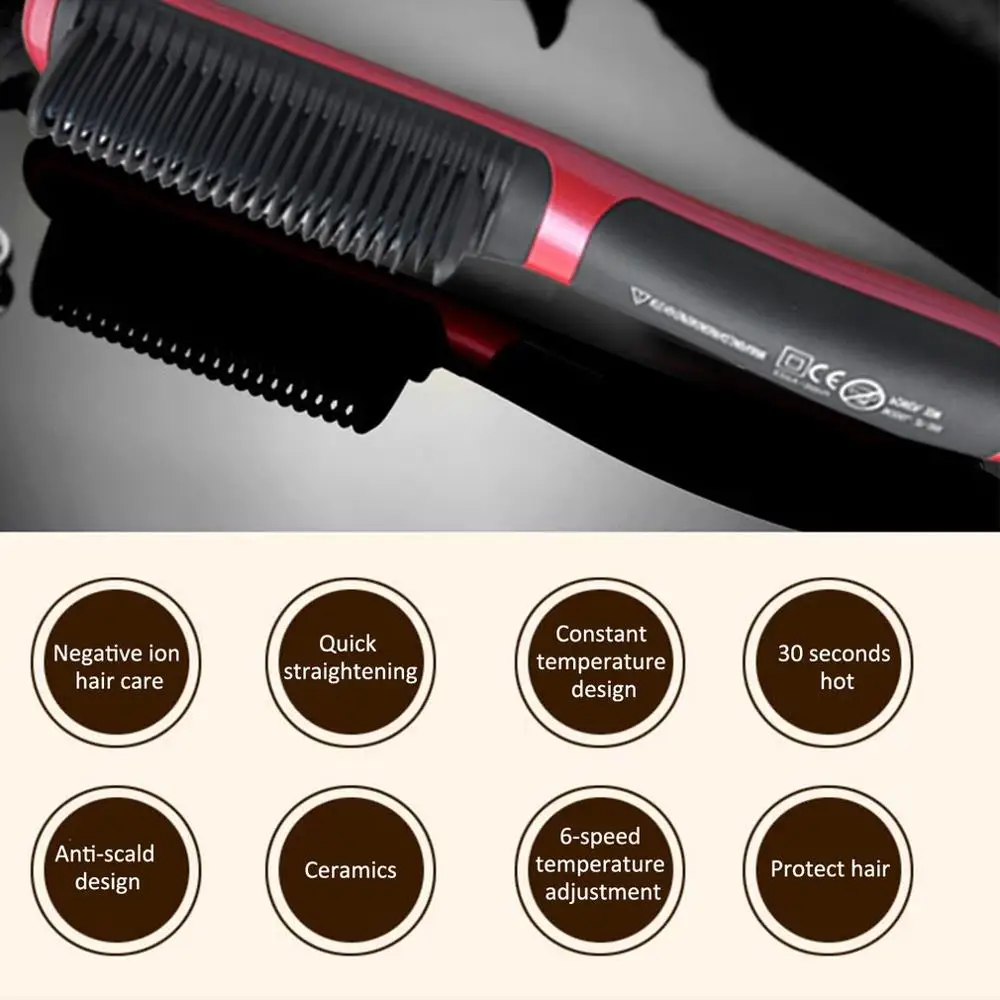 Hair Straightener Durable Electric Straight Comb Brush LCD Heated Ceramic Beard Straightening | Красота и здоровье