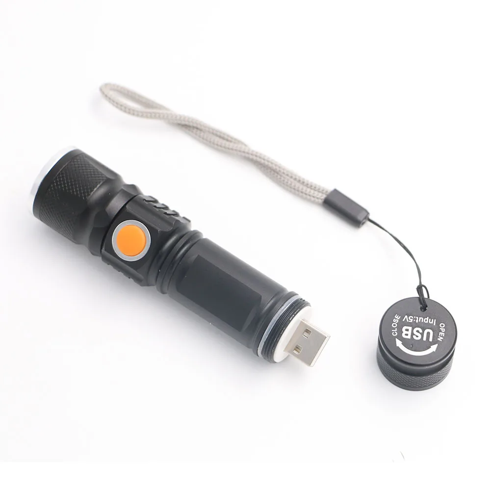Black USB флэш-светильник со встроенной батареей XM-L T6 светодиодный фонарь перезаряжаемый Водонепроницаемый флэш-светильник USB фонарь лампа Linternas с 18650 - Испускаемый цвет: Black