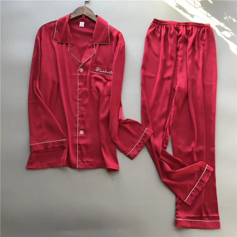 L-XXXL Women Turn-down Collar Couples Soft Silk Pajamas Womens Large Size Long Sleeves Simple Homewear 2 Pieces | Женская одежда