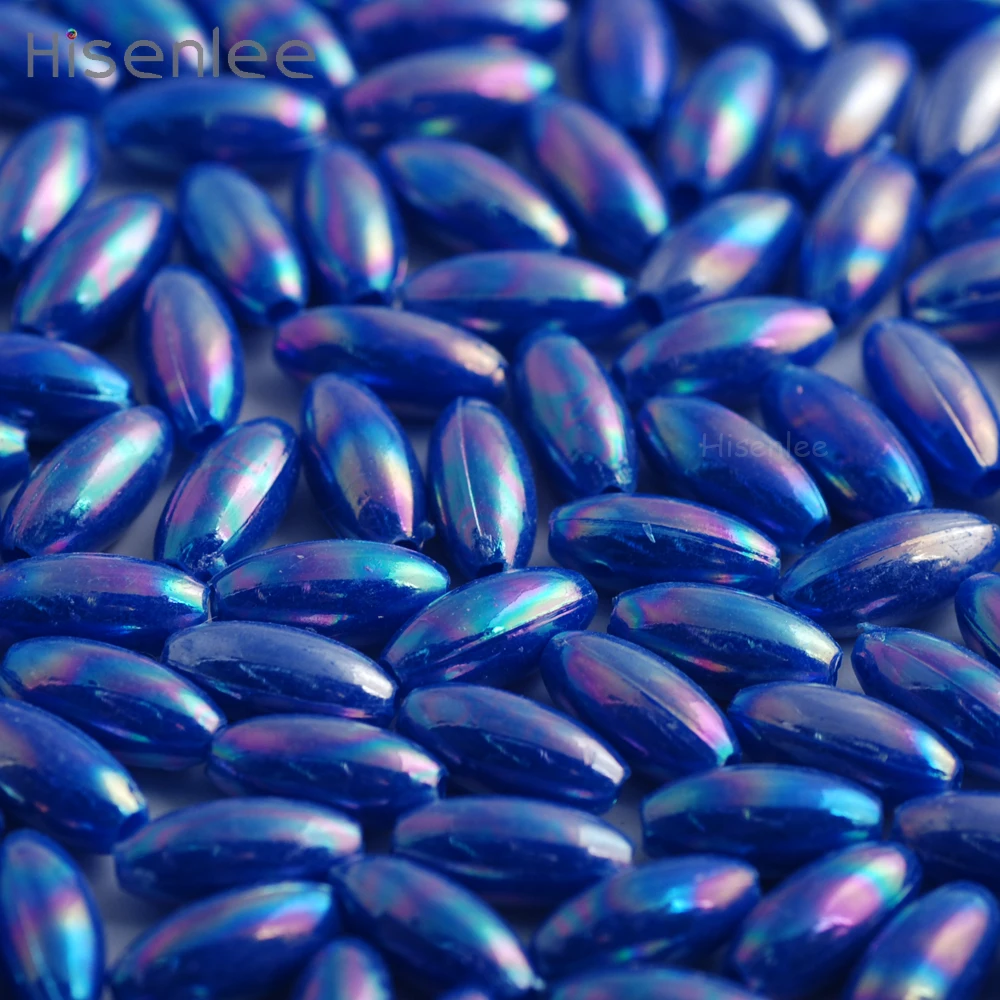 Hisenlee Be well received 6*12mm 100 pcs Blue Ellipse Smooth surface Grain shape Acrylic DIY bracelet made of beads | Украшения и
