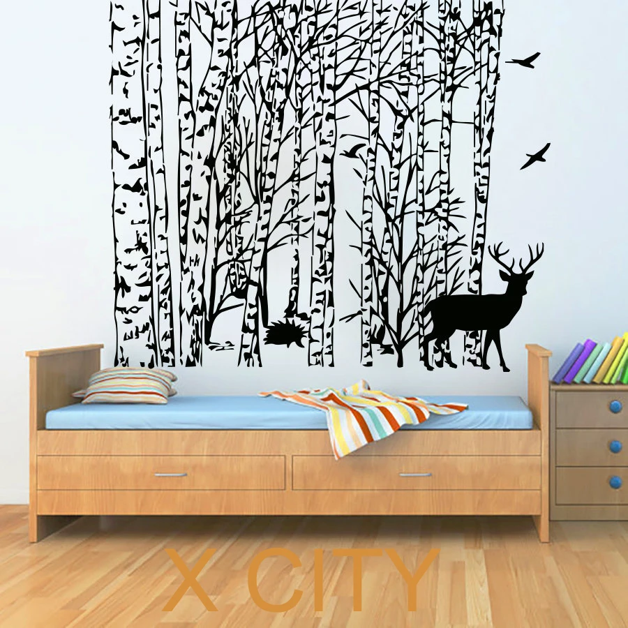 Зимнее дерево наклейки на стену птица наклейка олень винил ванная комната Кухня