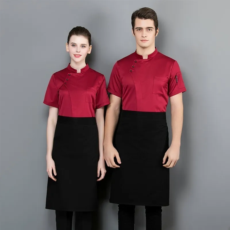 Solid Color Back Breathable Short-sleeved Chef Uniform Summer Unisex Work Jacket Restaurant Hotel Cafe Barber Shop Overalls |