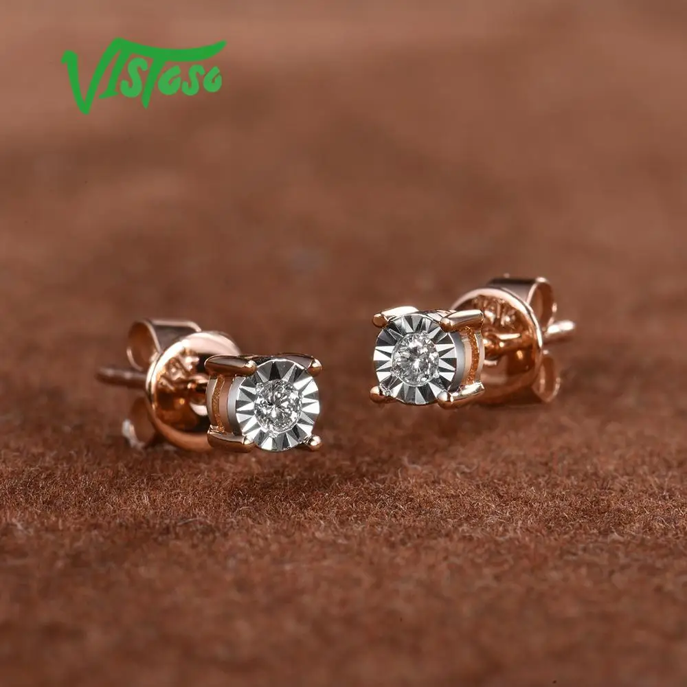 VISTOSO Pure 14K 585 двухцветные Золотые сверкающие иллюзии набор чудо пластины алмазные серьги для женщин модные трендовые ювелирные изделия