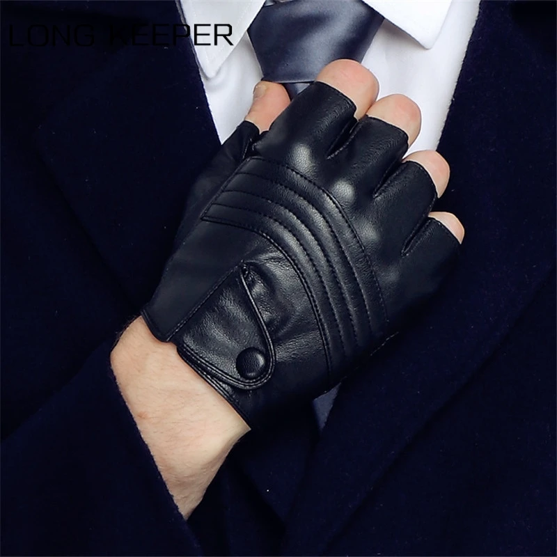 

Men Leather Driving Gloves Half Finger Tactical Gloves PU Leather Fingerless Fitness Cycling Gloves For Male Black Guantes Luva