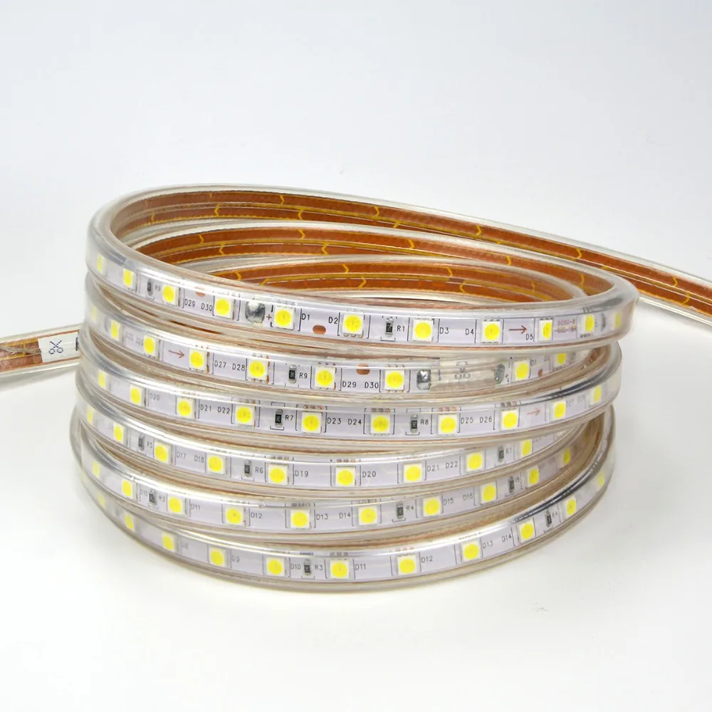 СВЕТОДИОДНАЯ лента SMD 5050 водонепроницаемый светильник 220 В уличная гирлянда