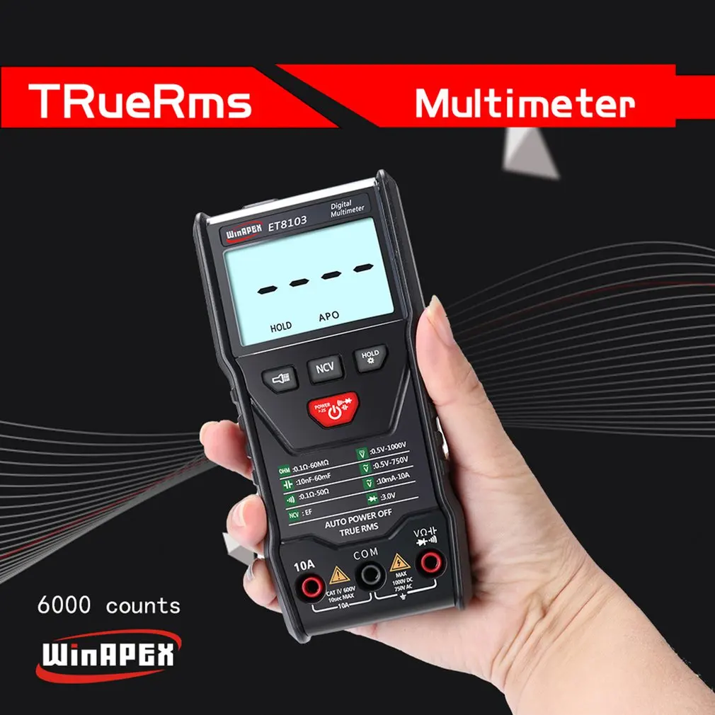 WinAPEX 6000 Count Digital Multimeter DC/AC Voltage Current Meter Handheld Diode NCV Tester True RMS Flashlight Multitester | Инструменты