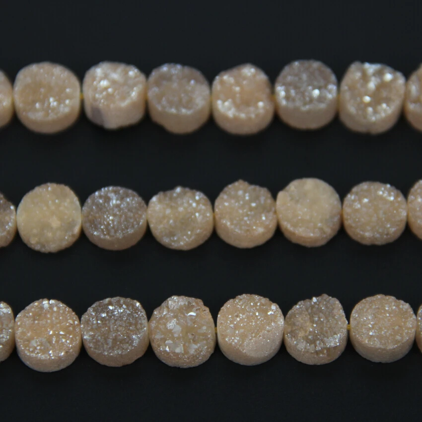 20 шт. нитка натуральная Шампанская титановая Друза плоские круглые бусины