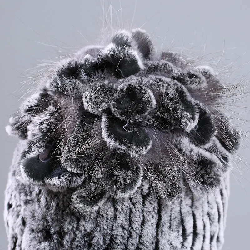 

Knitted cap female beanies rabbit fur hat 100% Natural fur Genuine fur caps for women Knitting beanies Russian female caps lady