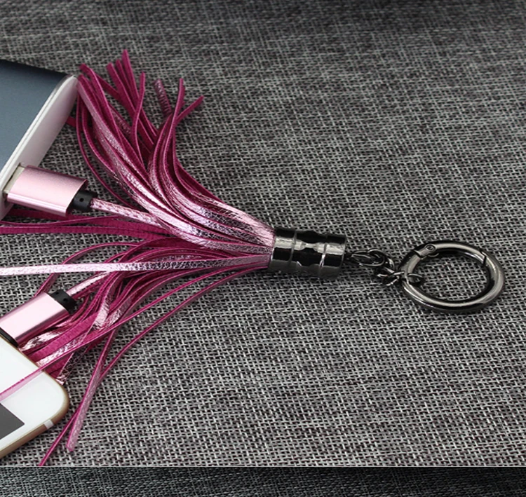 USB кабель кожаный брелок с кисточкой мини USB кабель быстрого зарядного устройства металлический брелок кабель для передачи данных Шнур зарядный адаптер для Android для IPh