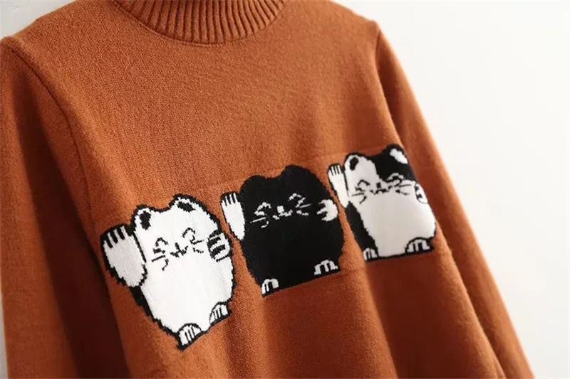 Женский свитер 2018 Kawaii Lucky Cat жаккардовый женский кардиган с длинным рукавом и