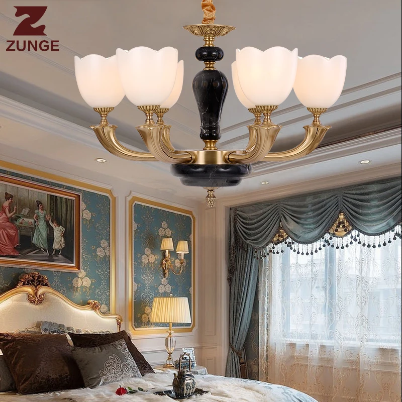 Modern LED copper Chandelier Lights T050 in the Living Room lampadari lustre para sala large lighting fixtures glass lampshade | Лампы и