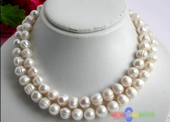 

Free shipping@@@@@ p829 2ROW 12MM WHITE ROUND FRESHWATER CULTURED PEARL NECKLAC