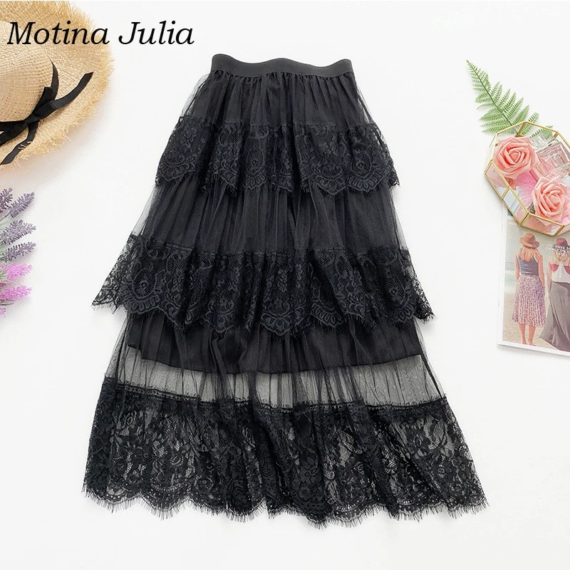 Motina Julia 2019 летняя кружевная вязаная юбка нижняя Женская Вечерние Клубные миди