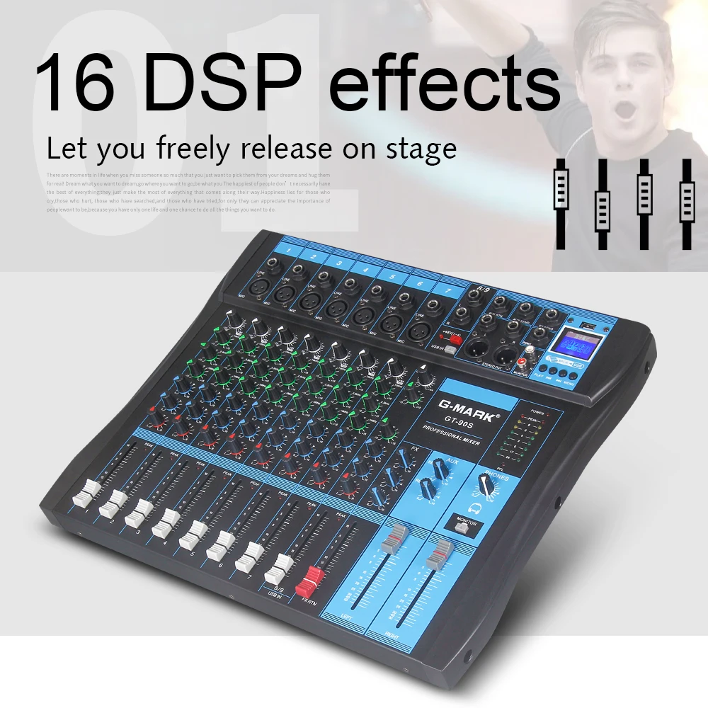 G-MARK GT90S аудио микшер с USB DJ звук микшерный пульт MP3 Jack 9 каналов караоке 48 в усилитель для караоке KTV Вечерние