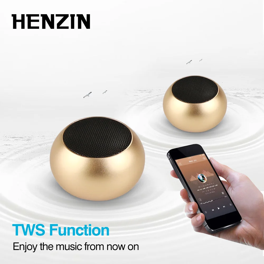 HENZIN Bluetooth стерео Динамик СПЦ Металл Мини 3D Портативная колонка Беспроводной для iPhone Xiaomi звуковой ящик с микрофоном BT 4,2 колонка