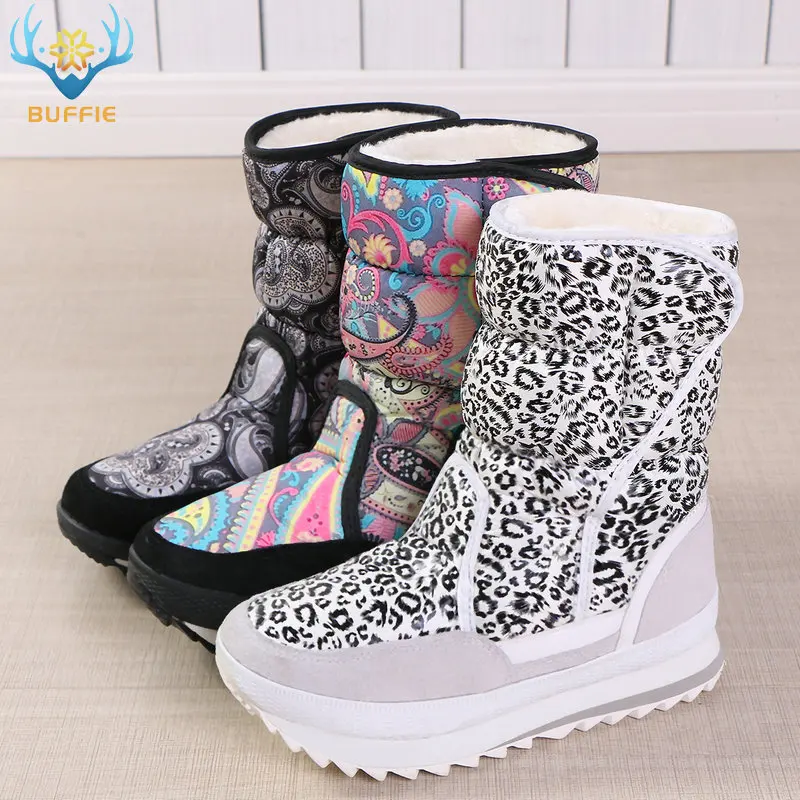 Женские ботинки с белым леопардовым принтом зимние теплые большого размера