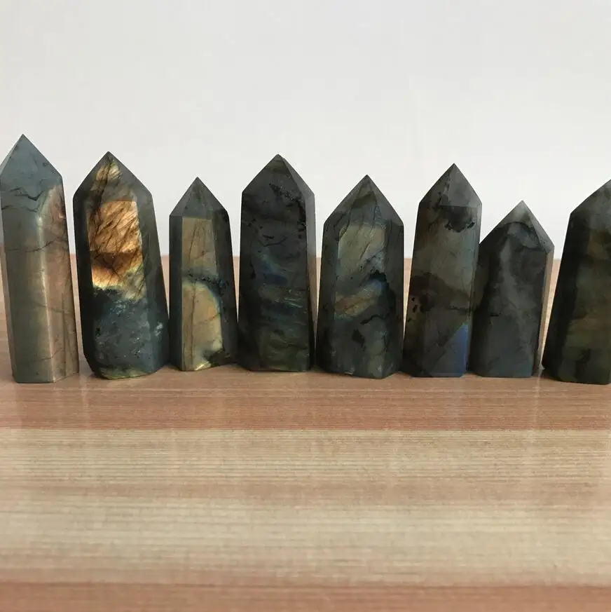 

8pcs Natural labradorite QUARTZ CRYSTAL DT WAND POINT HEALING