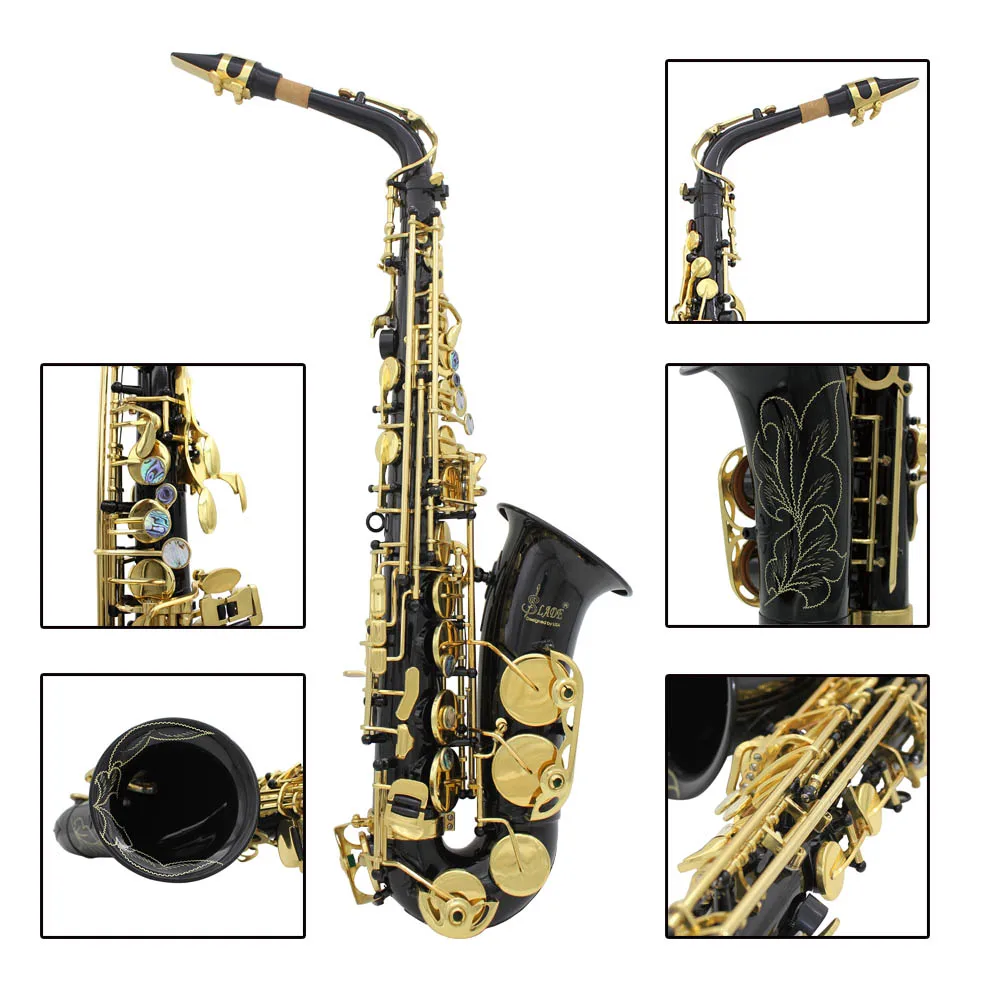 Латунь выгравированы Eb E-плоский альт саксофон Sax ушка оболочки кнопки с Чехол перчатки, Чистящая салфетка Пояс Кисти