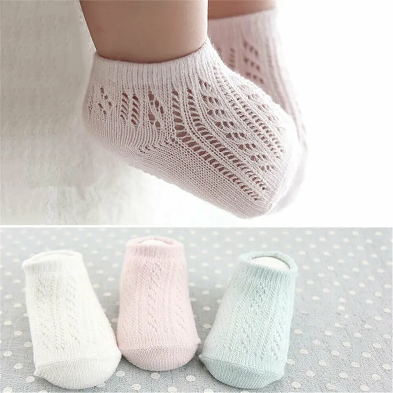 

PUDCOCO Newborn Baby Summer Solid Short Mesh Socks Knitted Hollow Cotton Anti Slip Socks for Infant Boys Girls Kids 0-4Y