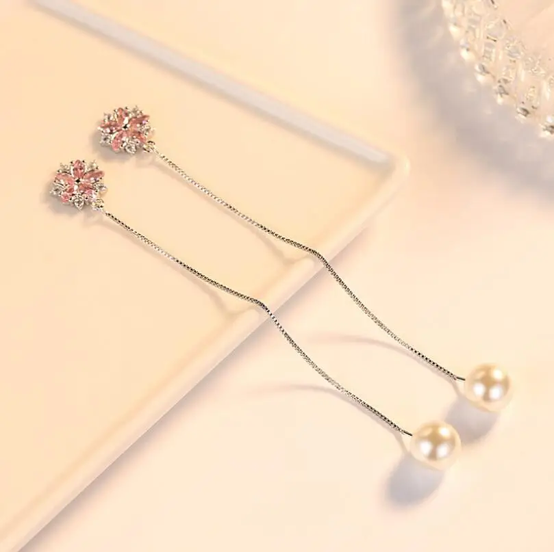 925 стерлингового серебра Свежая Вишня в цвету цветок серьги розовый циркон